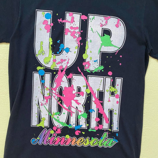 Y2K Up North Minnesota Splatter Paint Graphic Tee, Size Small