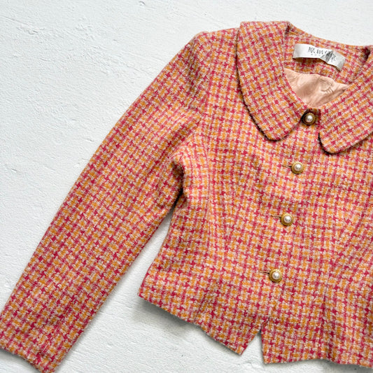 Vintage 80s/90s Boutique Orange Pink Wool Tweed Jacket, Size Small