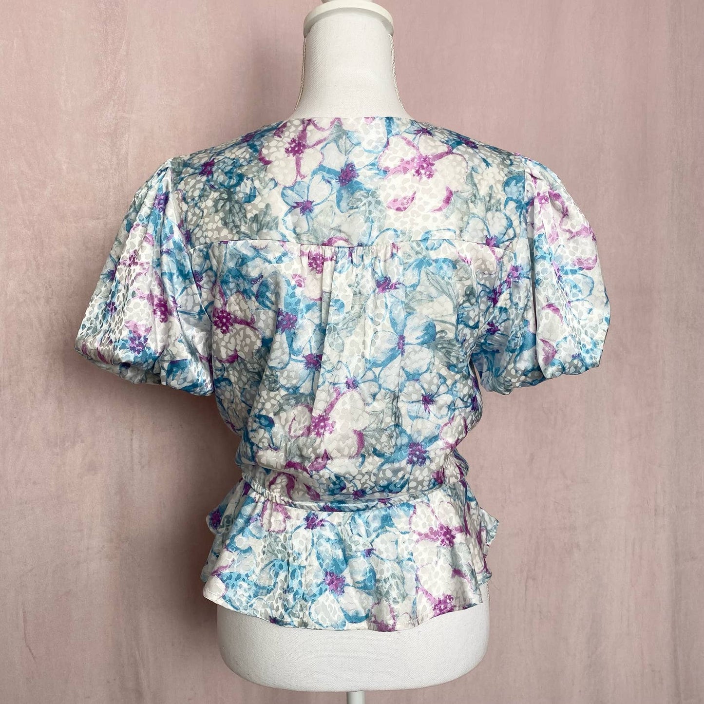 Secondhand Rahi Floral Puff Sleeve V-Neck Button Up Blouse, Size Medium