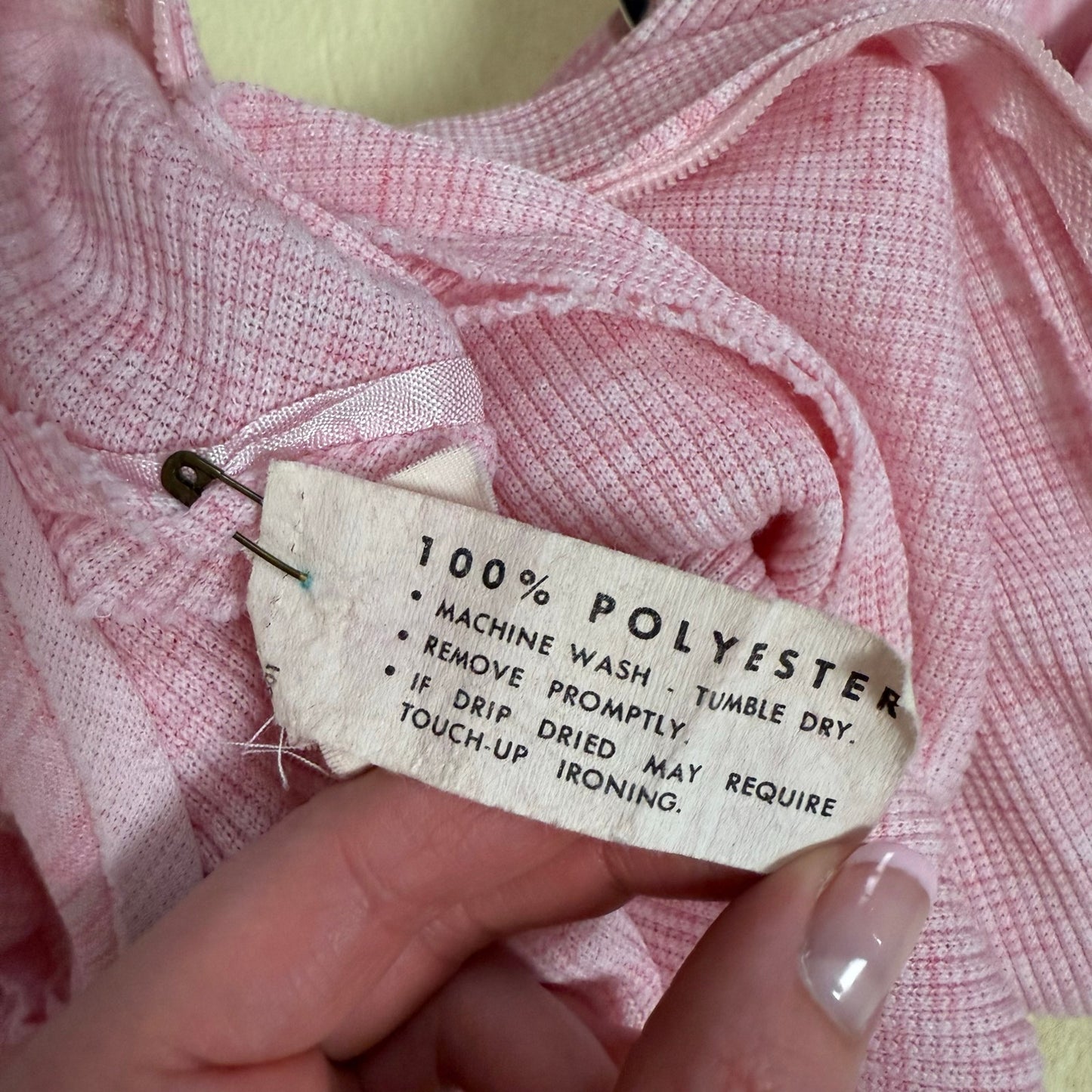 Vintage 70s Vicky Vaughn Pink Knit Mini Dress, Size XS