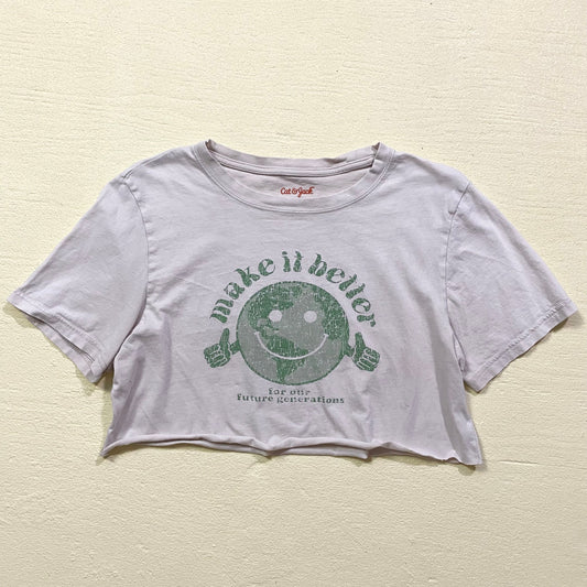 Reworked Make It Better Smiley Earth Crop Tee, Size S/M/L