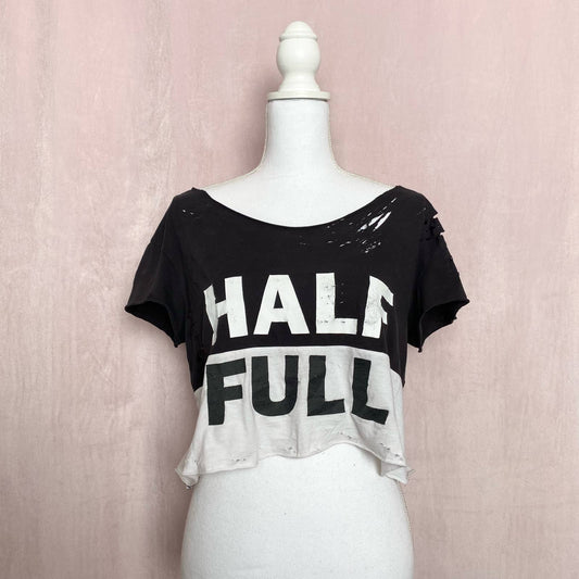 Reworked Half Full Distressed Crop Tee, Size Medium