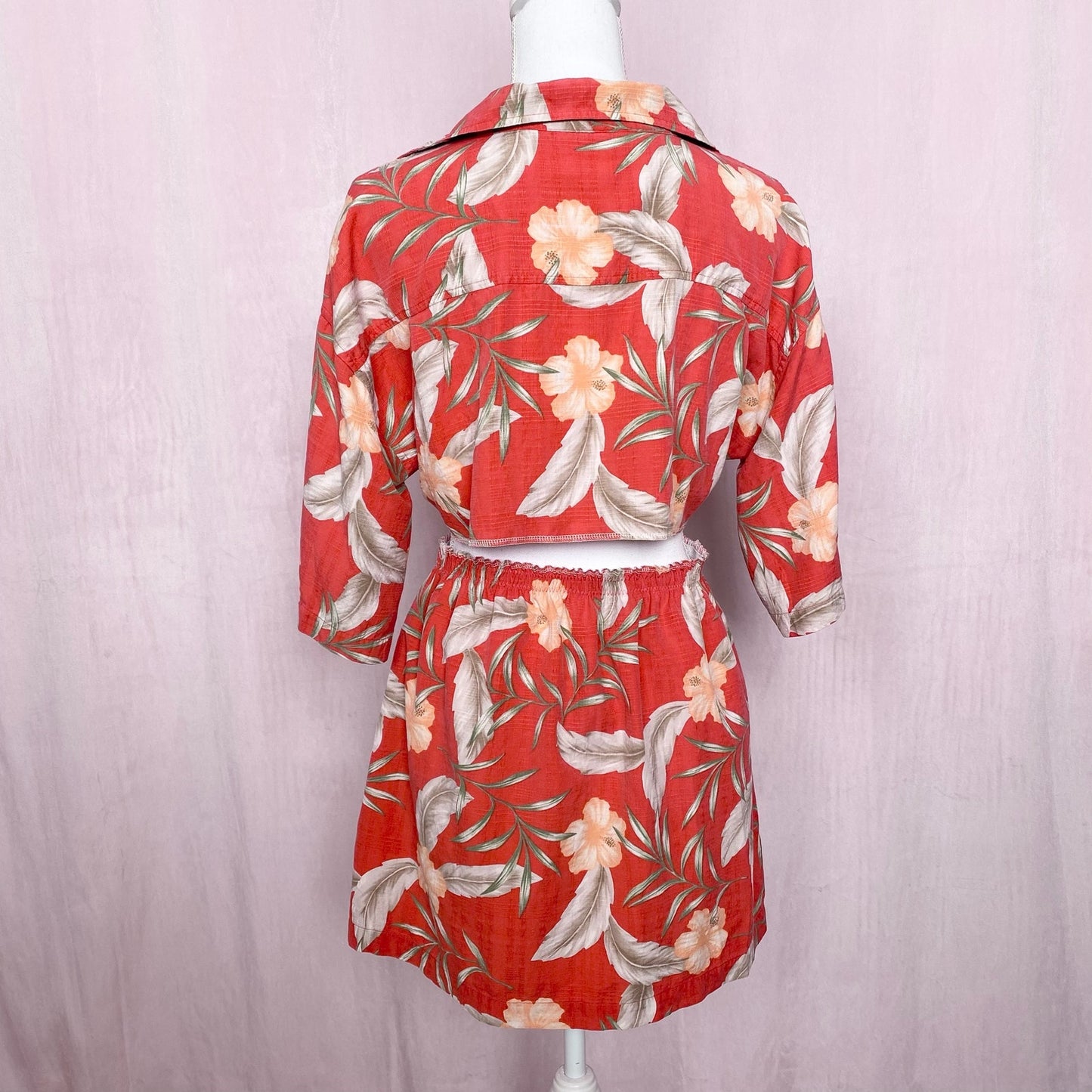 Upcycled Hawaiian Button Front Two Piece Skirt Set, Size M/L