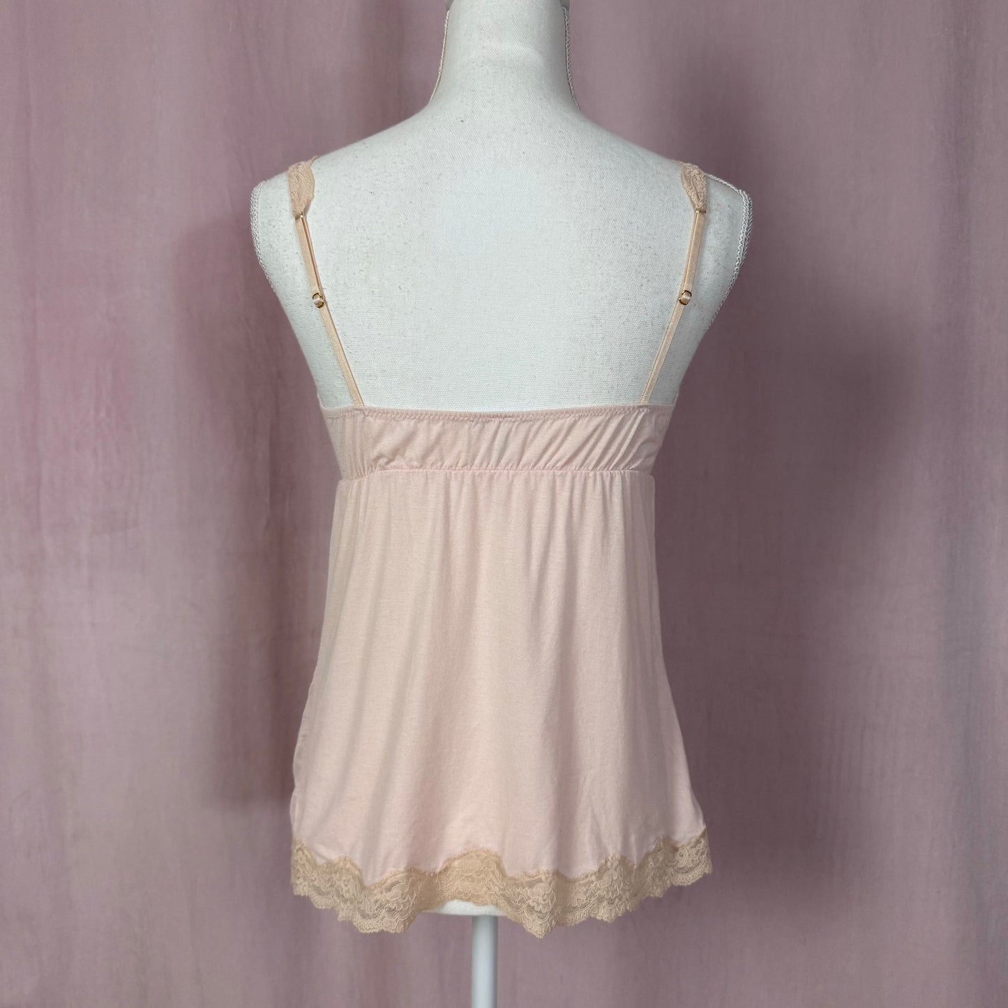 Secondhand Eberjey Lady Godiva Lace Trim Cami in Baby Pink, Size Small