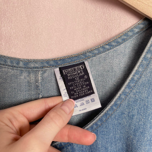 Vintage Lands' End Denim A-Line Midi Dress, Size 12