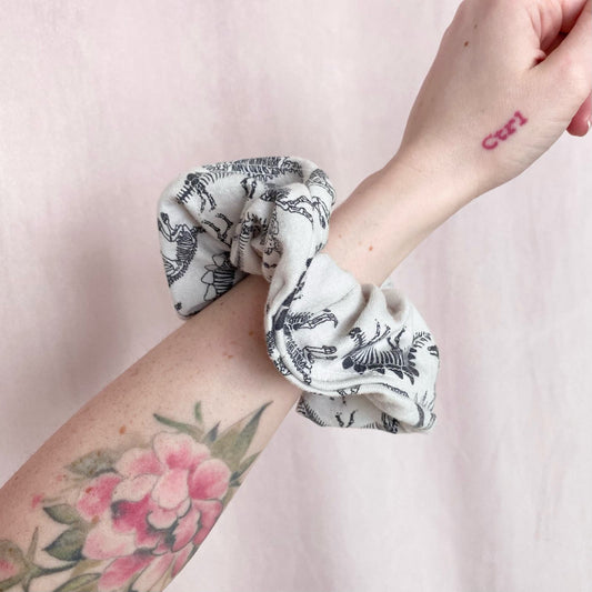 Scrap Fabric Dinosaur Skeleton Jumbo Scrunchie
