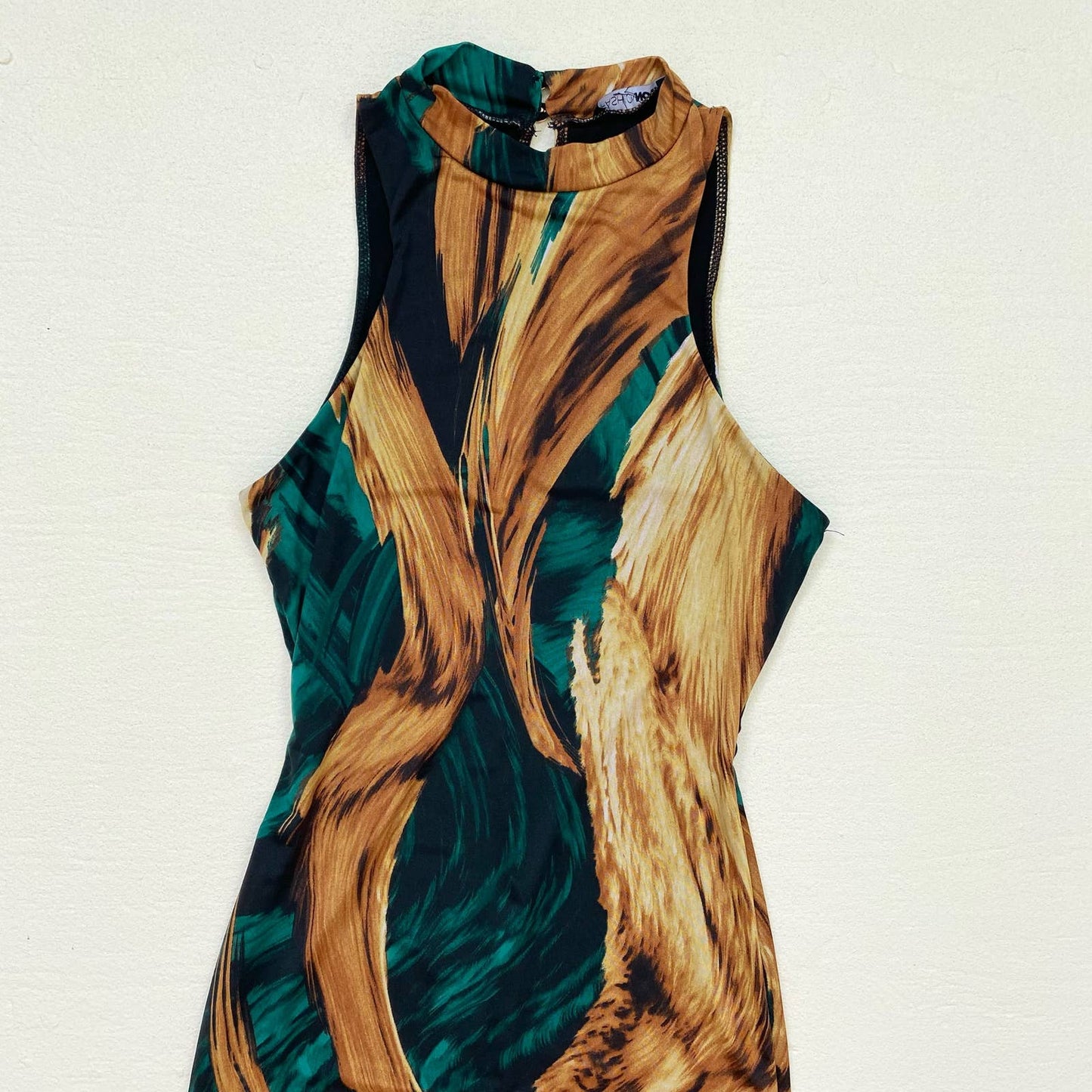 Secondhand Fashion Nova Fine Arts Sleeveless Midi Dress - Green/Combo, Size Small