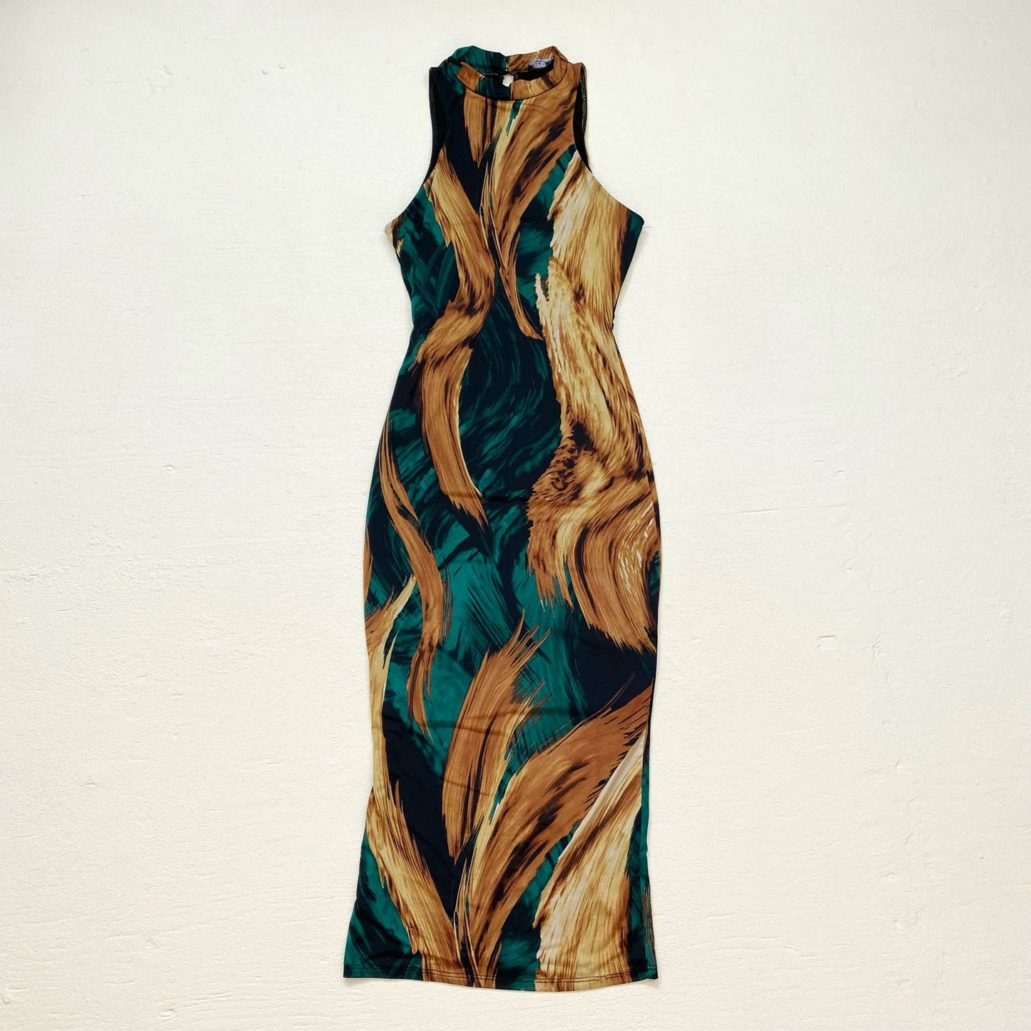 Secondhand Fashion Nova Fine Arts Sleeveless Midi Dress - Green/Combo, Size Small