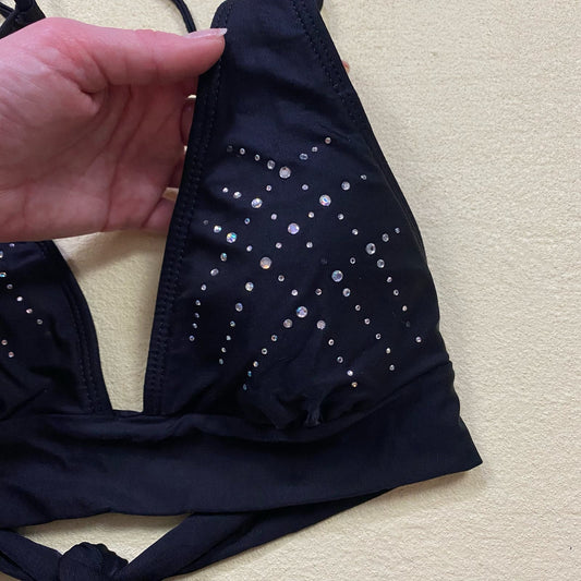Y2K Guess Rhinestone Black Triangle Bikini Top, Size XS