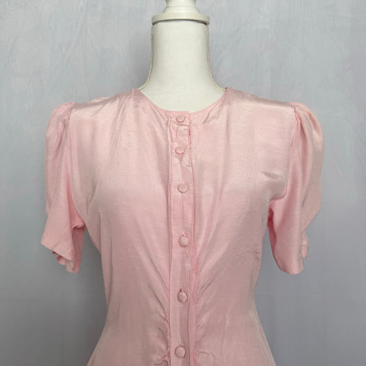 Vintage 80s Jonathan Martin Pink Button Front Dress, Size 9/10