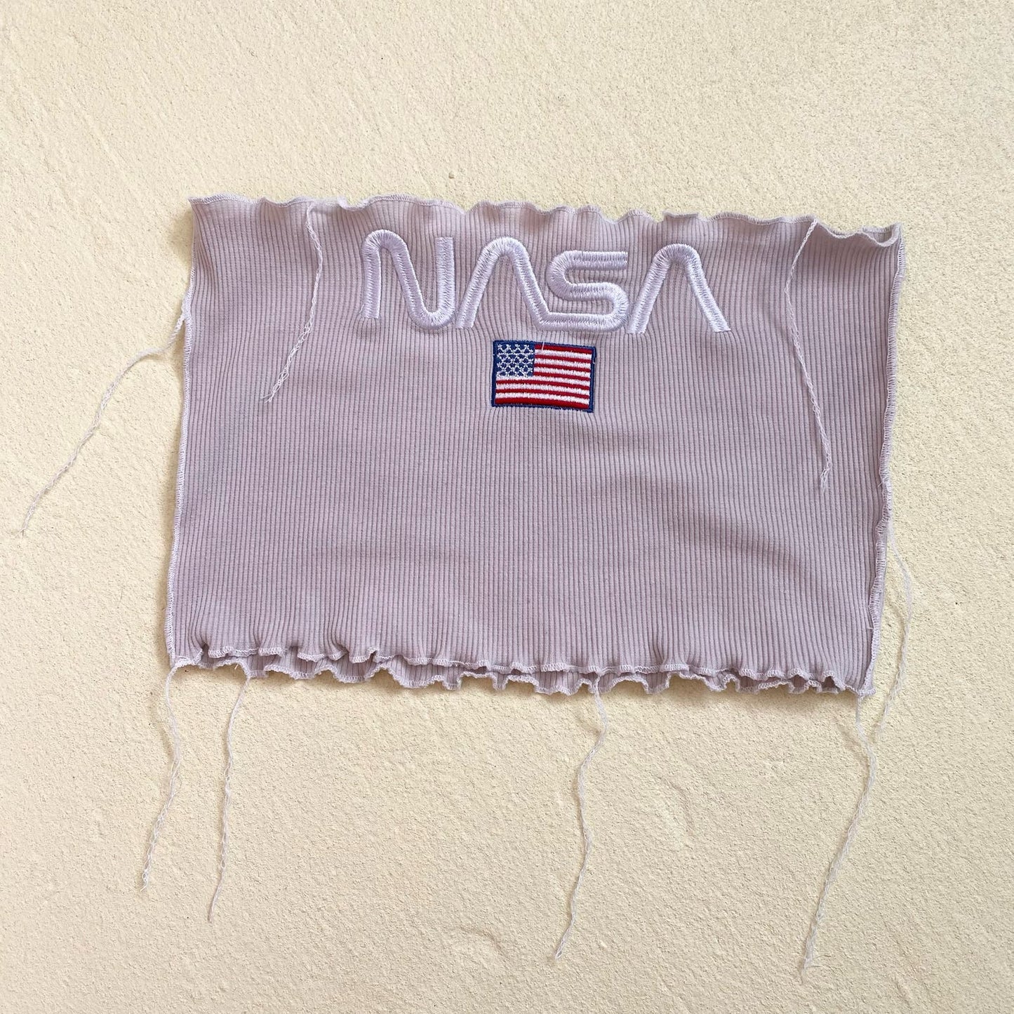 Upcycled Nasa USA Flag Embroidered Ribbed Tube Top, Size Small
