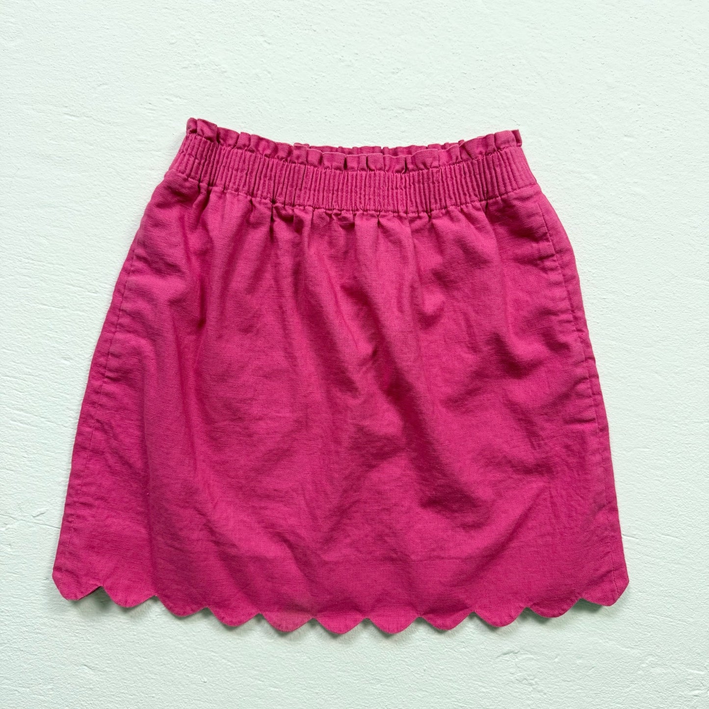 Secondhand J. Crew Pink Linen Blend Scallop Hem Mini Skirt, Size 2