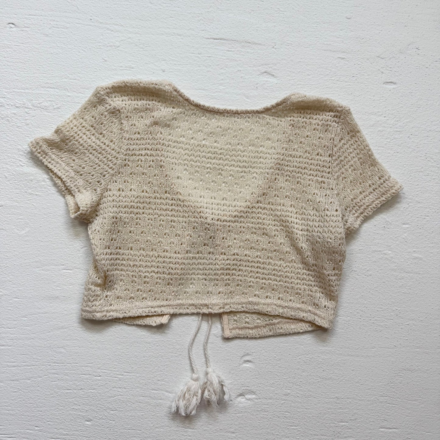 Secondhand Cream Crochet Knit Tie Front Crop Top, Size Small