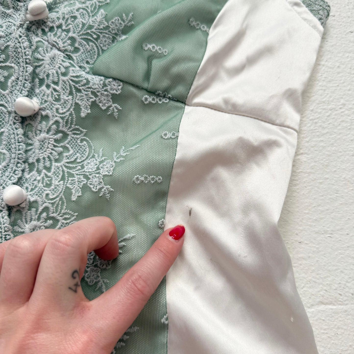 Secondhand Princess Polly Mint Green Satin Lace Button Cami Top, Size 4