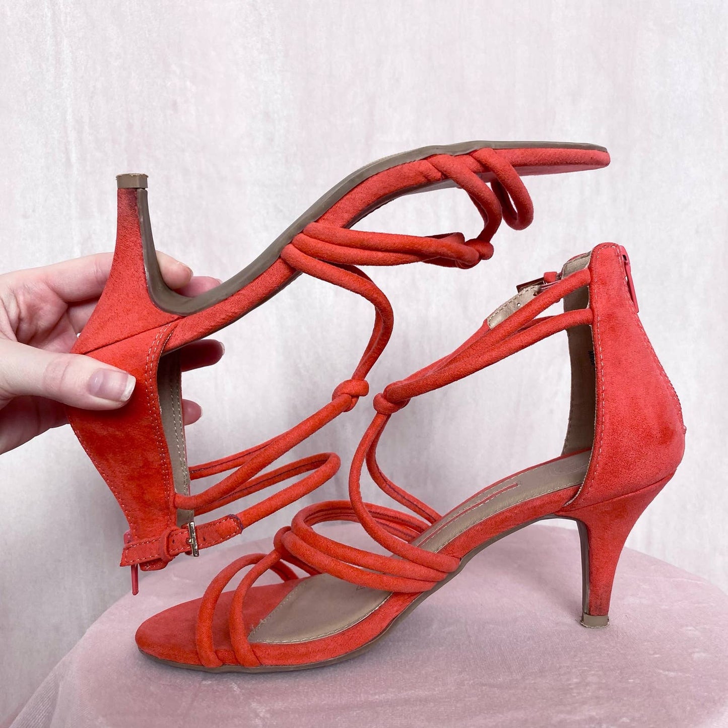Secondhand New Directions Coral Suede Strappy Sandal Heels, Size 6