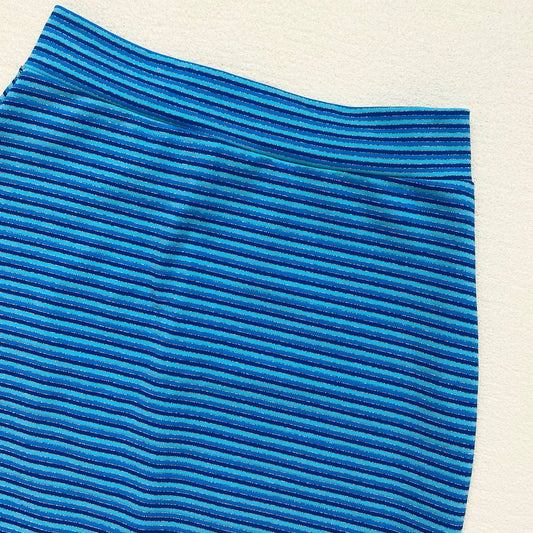 Vintage Metallic Striped Blue Pencil Stretch Skirt, Size Small
