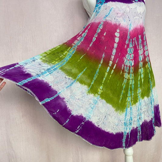 Upcycled Y2K Boho Hippie Tie Dye Summer Dress, Free Size