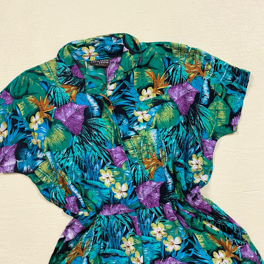 Vintage Cimmaron Dress Tropical Floral Romper, Size M/L