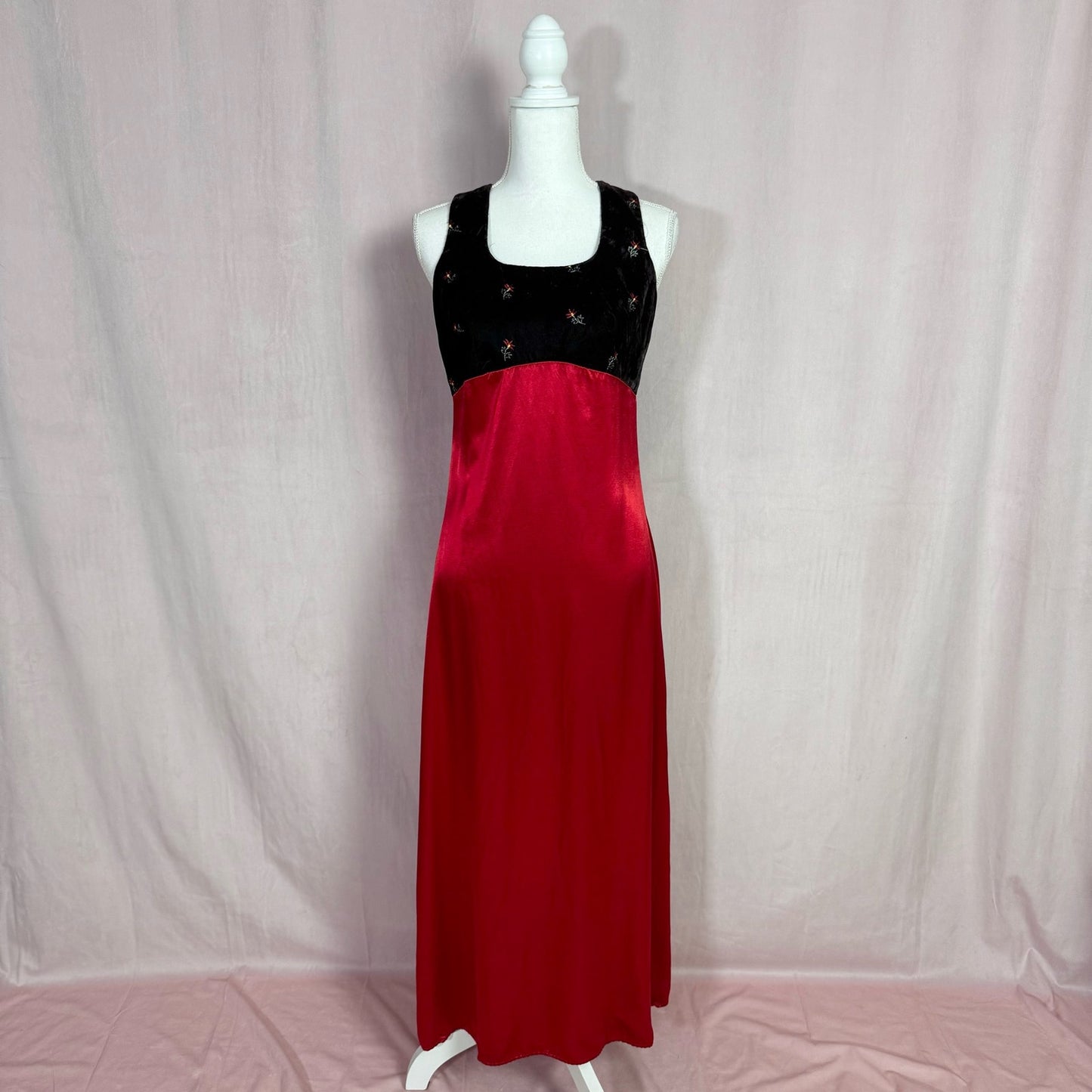Vintage Finesse Velvet Satin Maxi Dress Slip, Size S/M