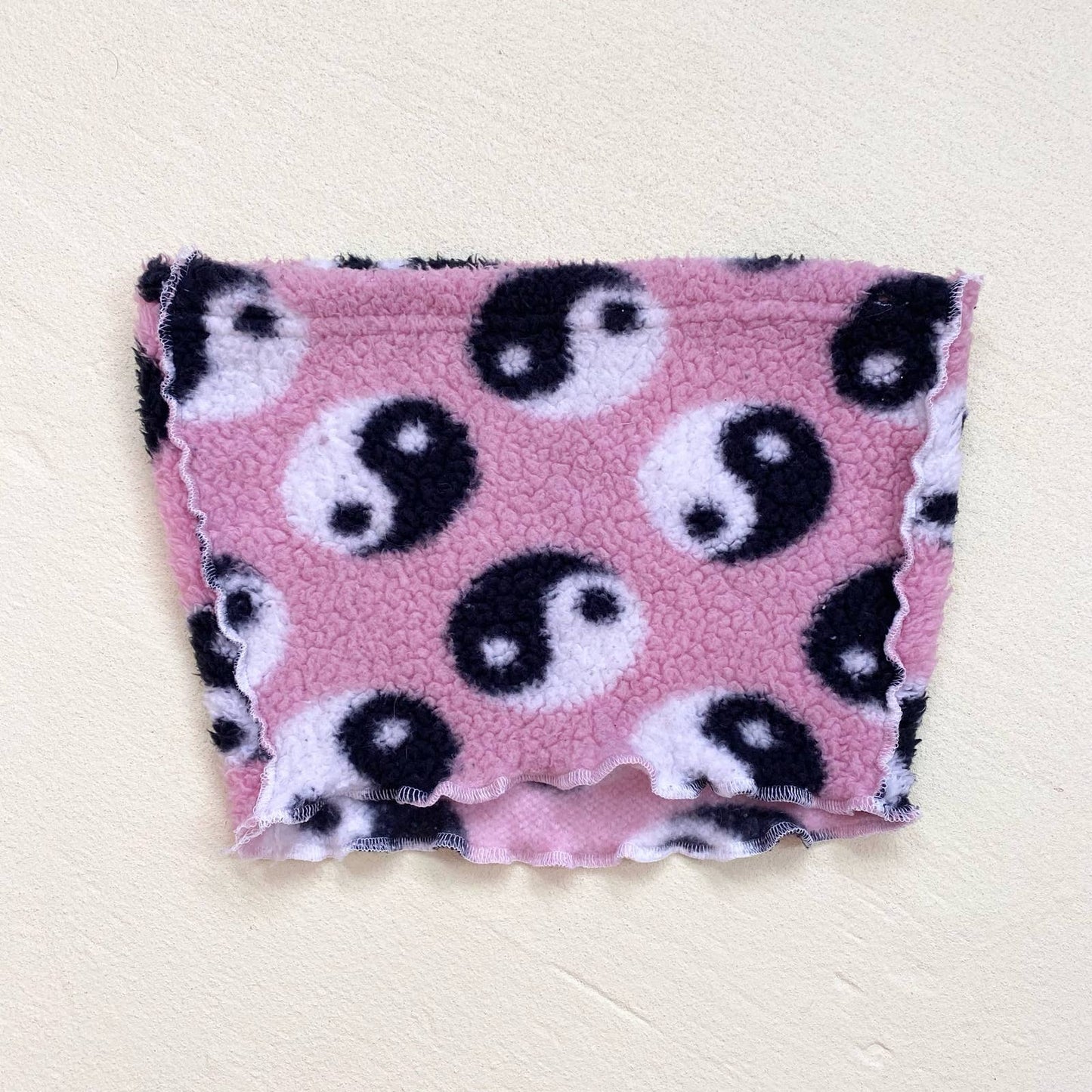 Upcycled Yin-Yang Fuzzy Crop Tube Top, Size XS