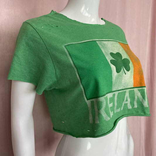 Upcycled Ireland Flag Distressed Crop Tee