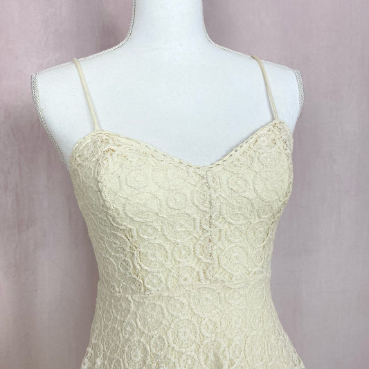Reworked Ecoté Cream Lace Fit & Flare Tank Top, Size Small