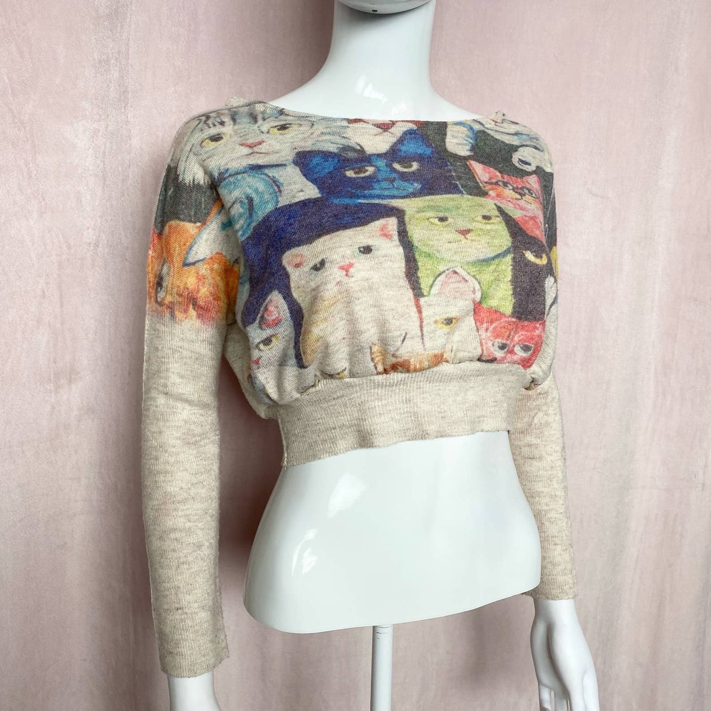 Reworked Crop Cat Sweater, Size S/M