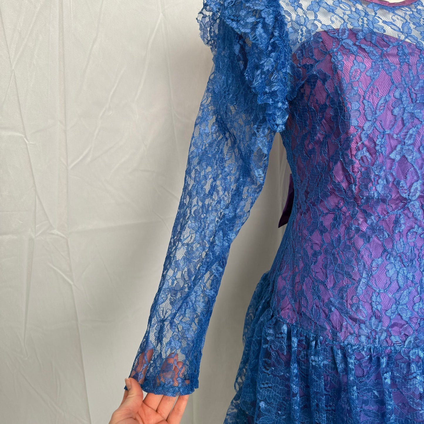 Vintage 80s Steppin Out Lace Ruffle Party Dress, Size Medium