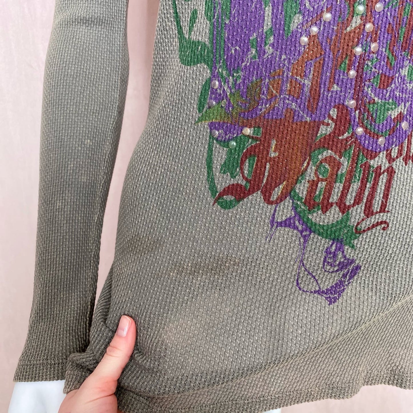 Y2K Anama Rock Graphic Grunge Asymmetrical Long Sleeve, Size Large