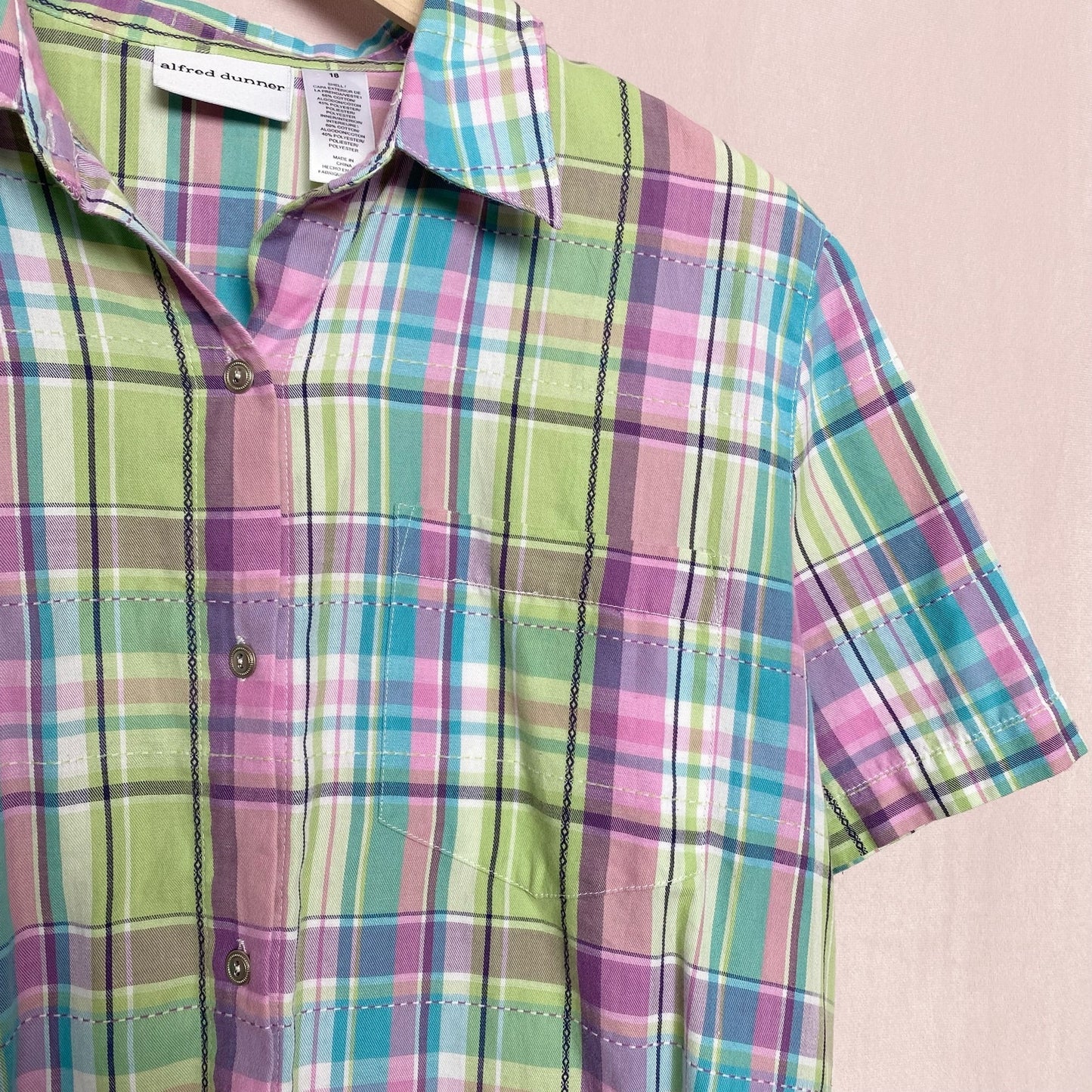 Vintage Alfred Dunner Pastel Plaid Button Down, Size 18