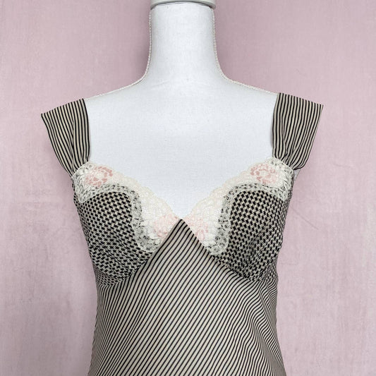 Vintage Trina Turk Lace Stripe Cami Slip Tank Top, Size Small