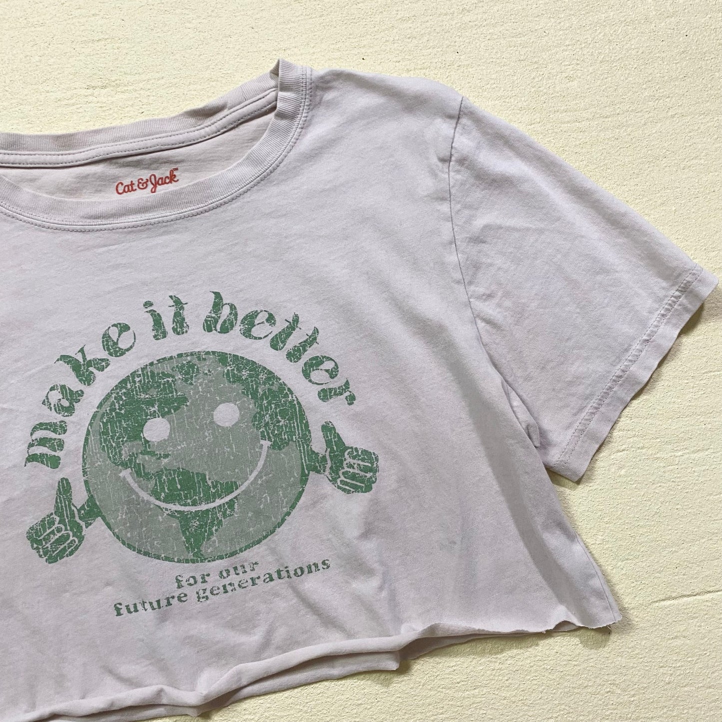 Reworked Make It Better Smiley Earth Crop Tee, Size S/M/L
