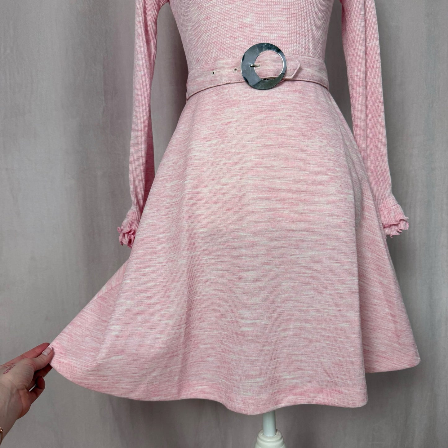 Vintage 70s Vicky Vaughn Pink Knit Mini Dress, Size XS