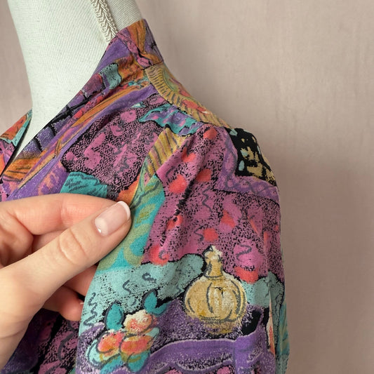 Upcycled Vintage Abstract Tie Front Crop Top, Size XS