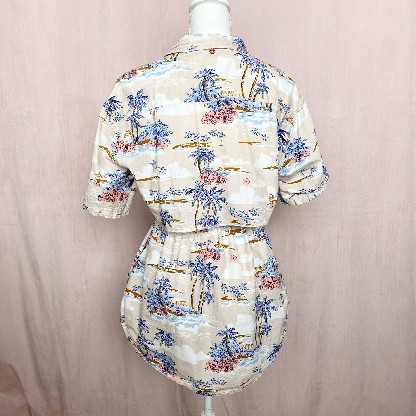 Upcycled Hawaiian Button Front Two Piece Skirt Set, Size Small