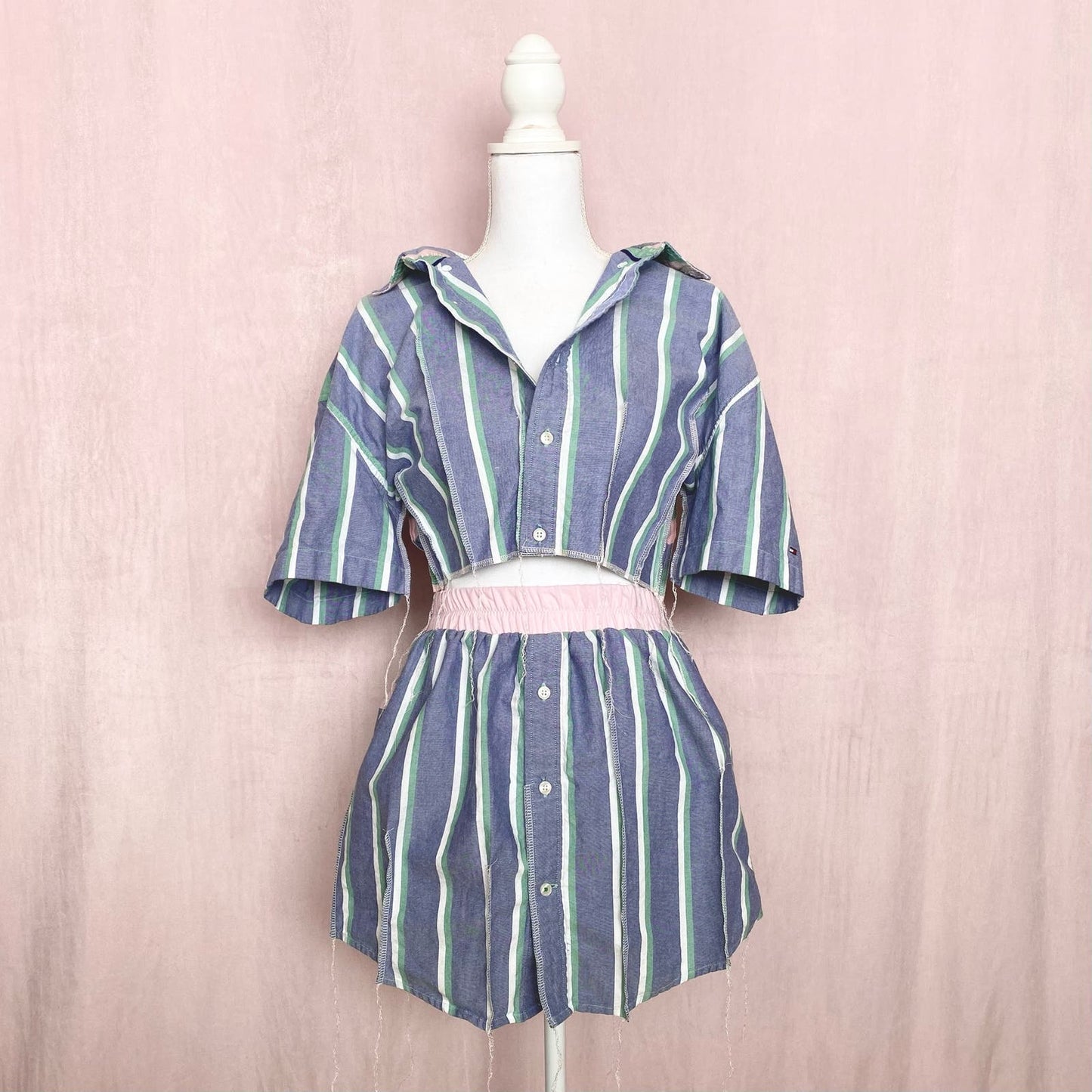Upcycled Tommy Hilfiger Two Piece Stripe Skirt Set, Size Small