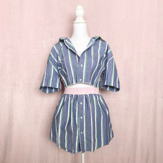 Upcycled Tommy Hilfiger Two Piece Stripe Skirt Set, Size Small