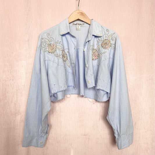 Upcycled Vintage Jane Ashley Embellished Denim Crop Jacket, Size Large