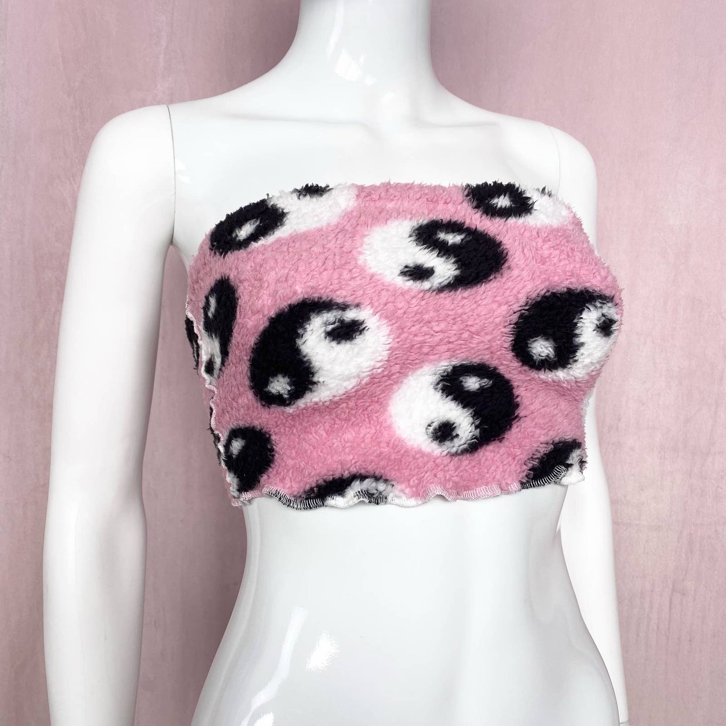 Upcycled Yin-Yang Fuzzy Crop Tube Top, Size XS