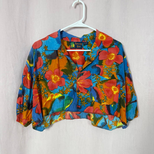 Upcycled Vintage Crop Hawaiian Shirt, Size Large
