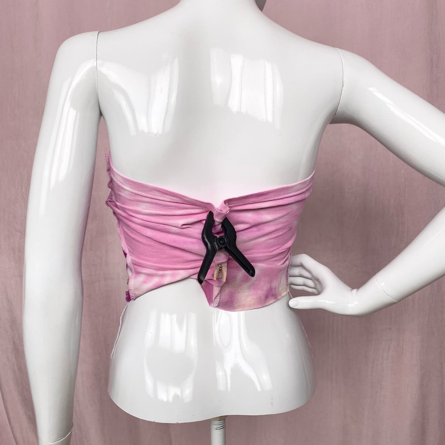 Scrap Fabric Distressed Pink Tie Dye Crop Tube Top, Size Large