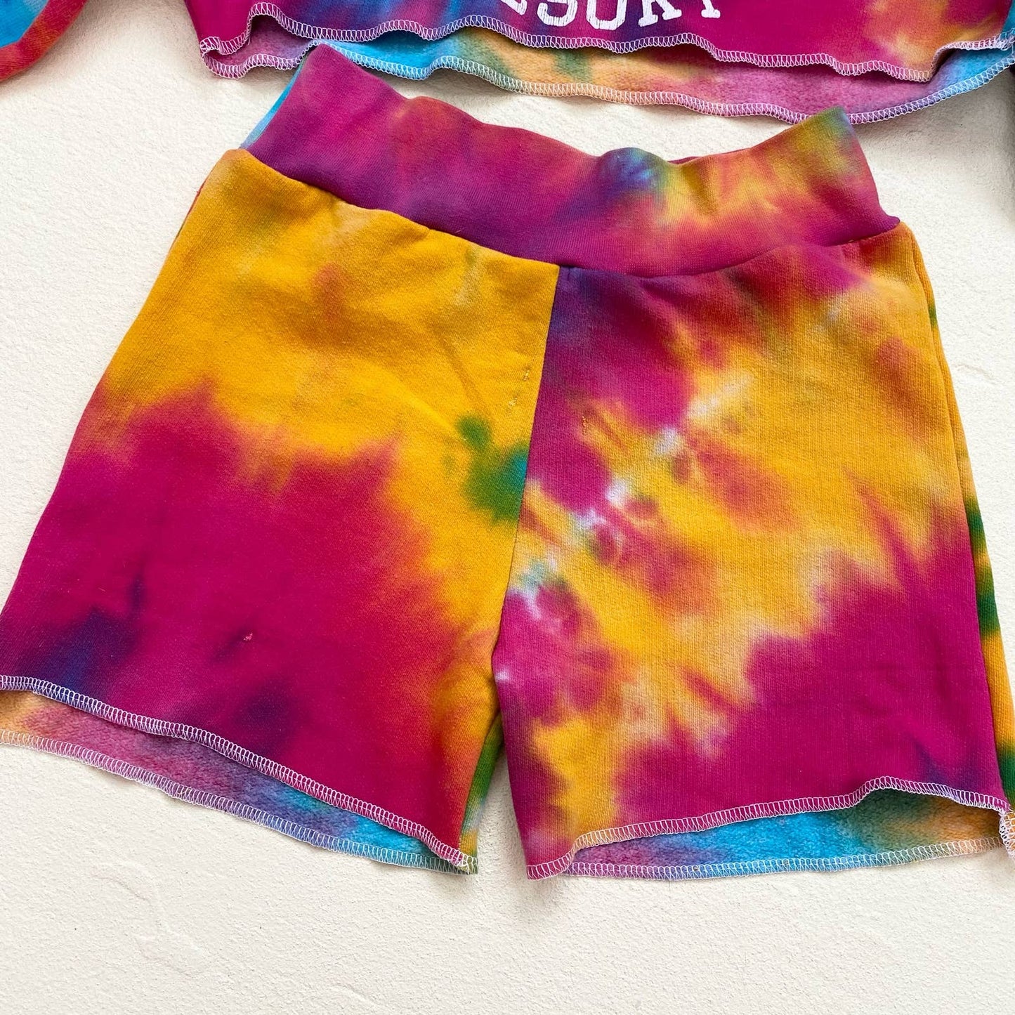 Upcycled Y2K Tie Dye Crop Hoodie & Shorts Set, Size XS