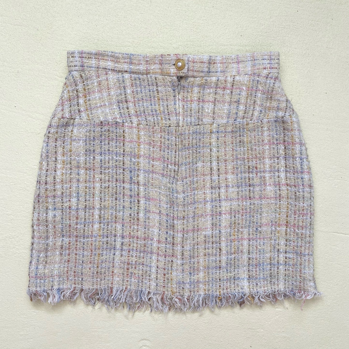 Vintage ABS Tweed Fringe Hem Mini Skirt, Size Small