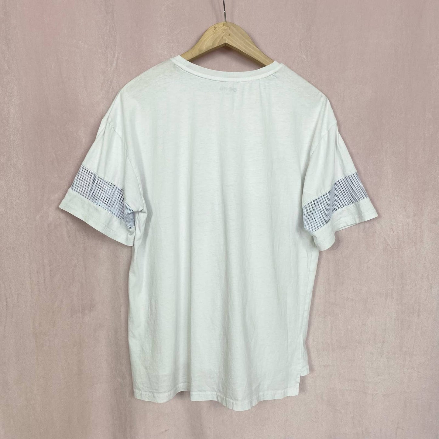 Secondhand Custom White Graphic Mesh Sleeve Tee, Size Large