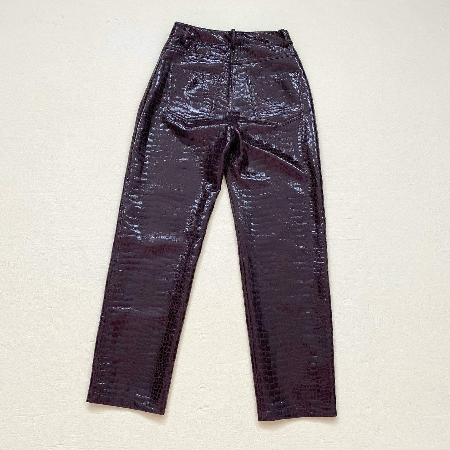 Secondhand Motel Parallel Trouser Croc PU Dark Brown, Size XS