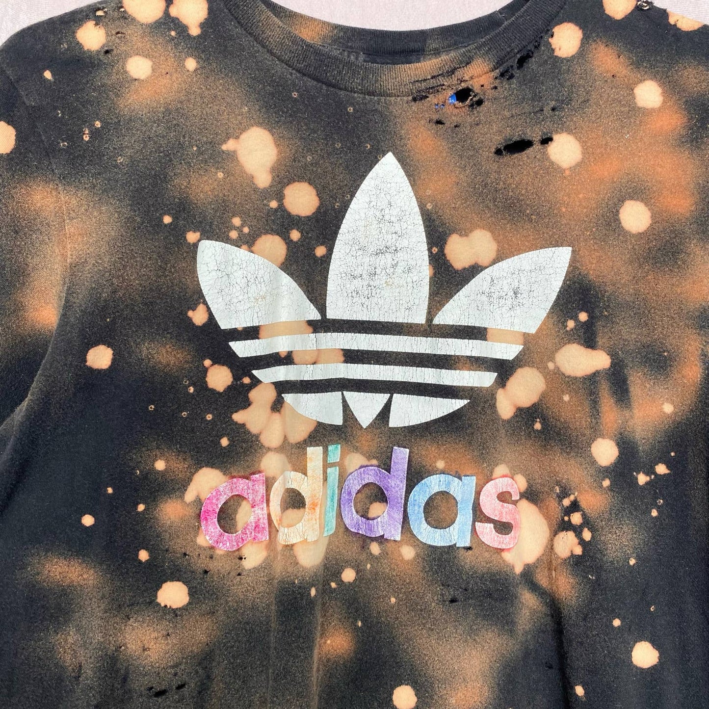 Upcycled Adidas Originals Logo Distressed Tee, Size Large