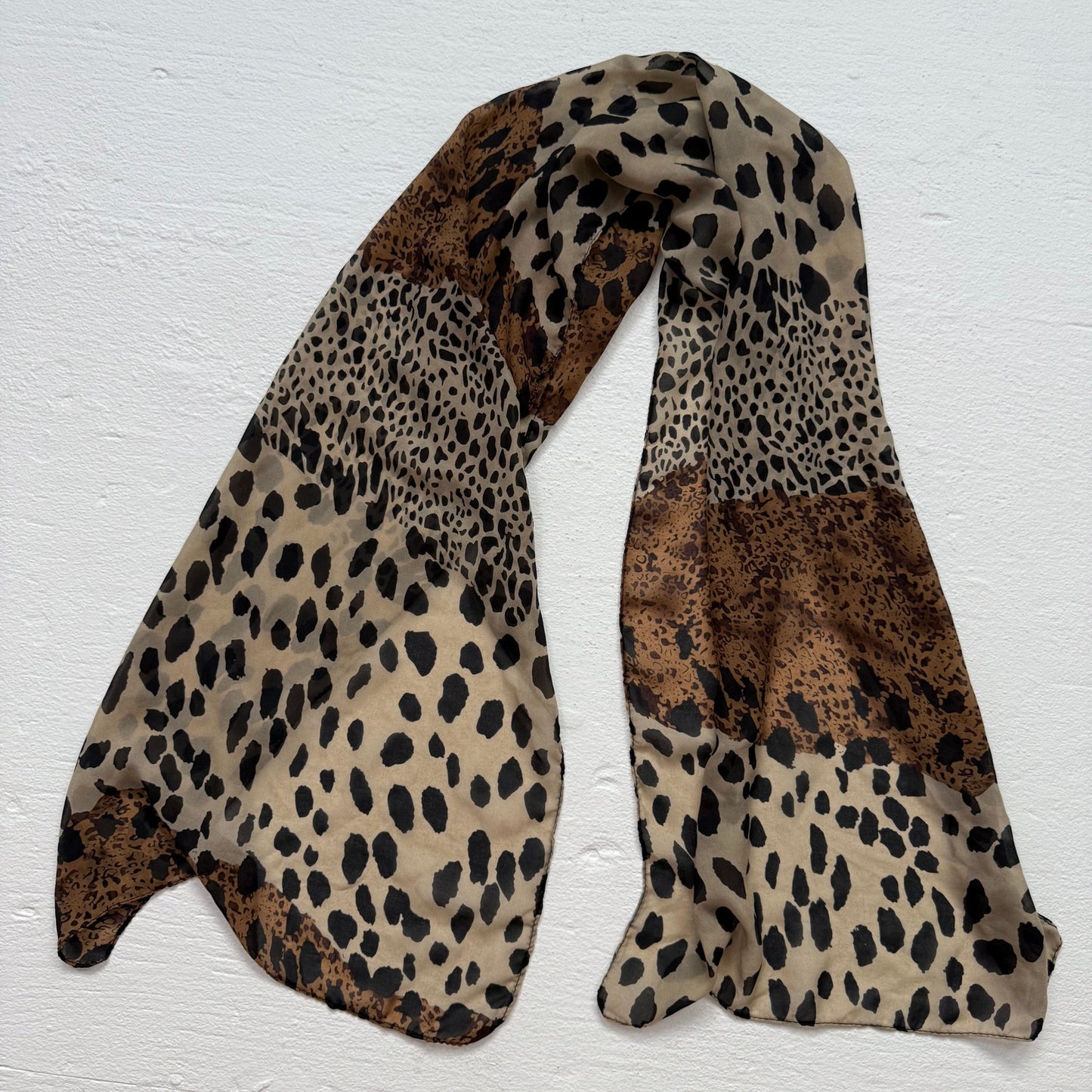 Secondhand Leopard Print Sheer Scarf Brown Tan Black Animal Print Wrap