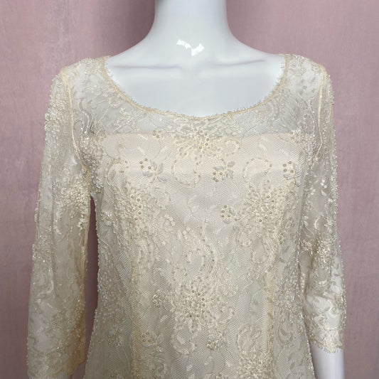 Vintage Valerie Cream Lace Beaded Formal Dress, Size 6