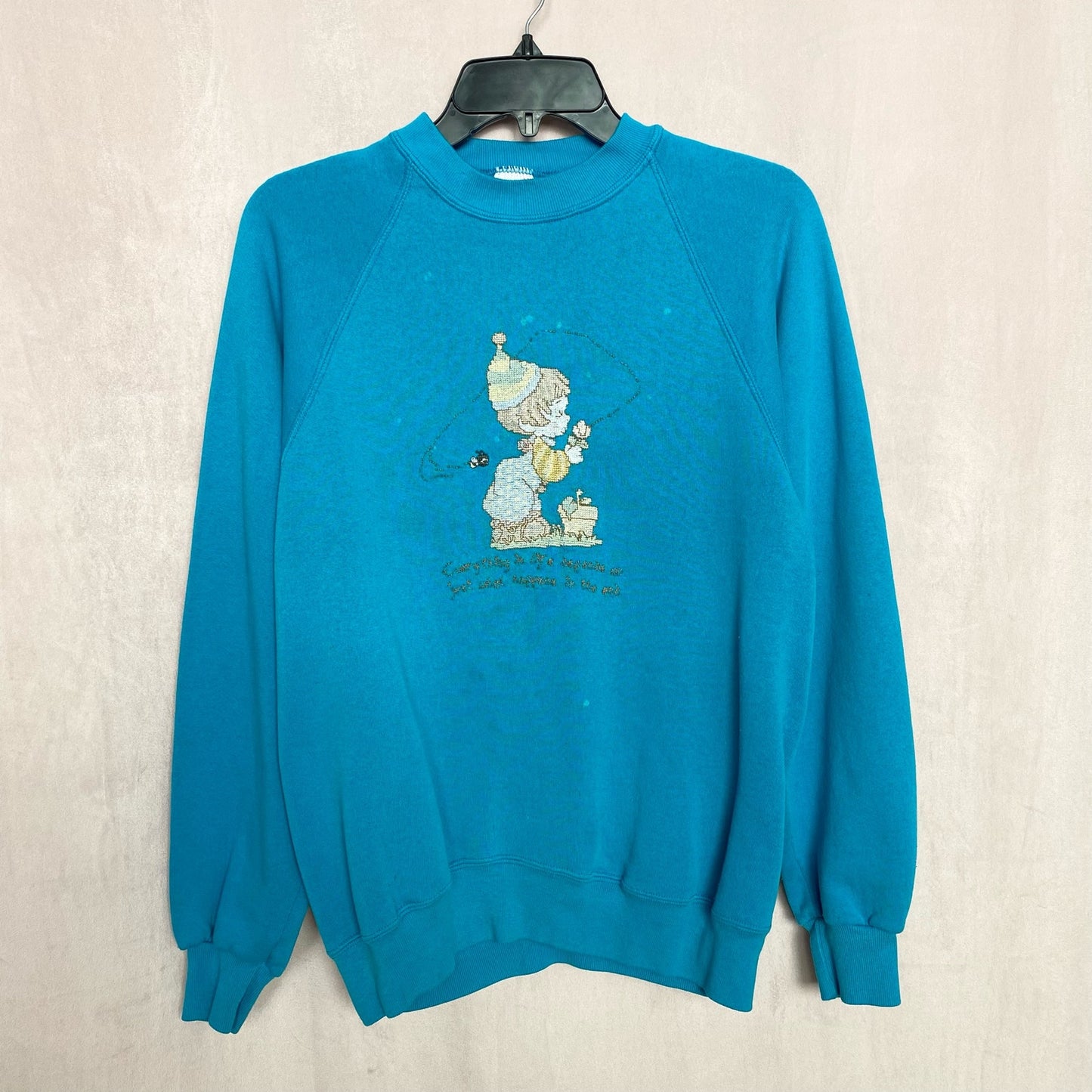 Vintage Hand Embroidered Crewneck Sweatshirt, Size Small