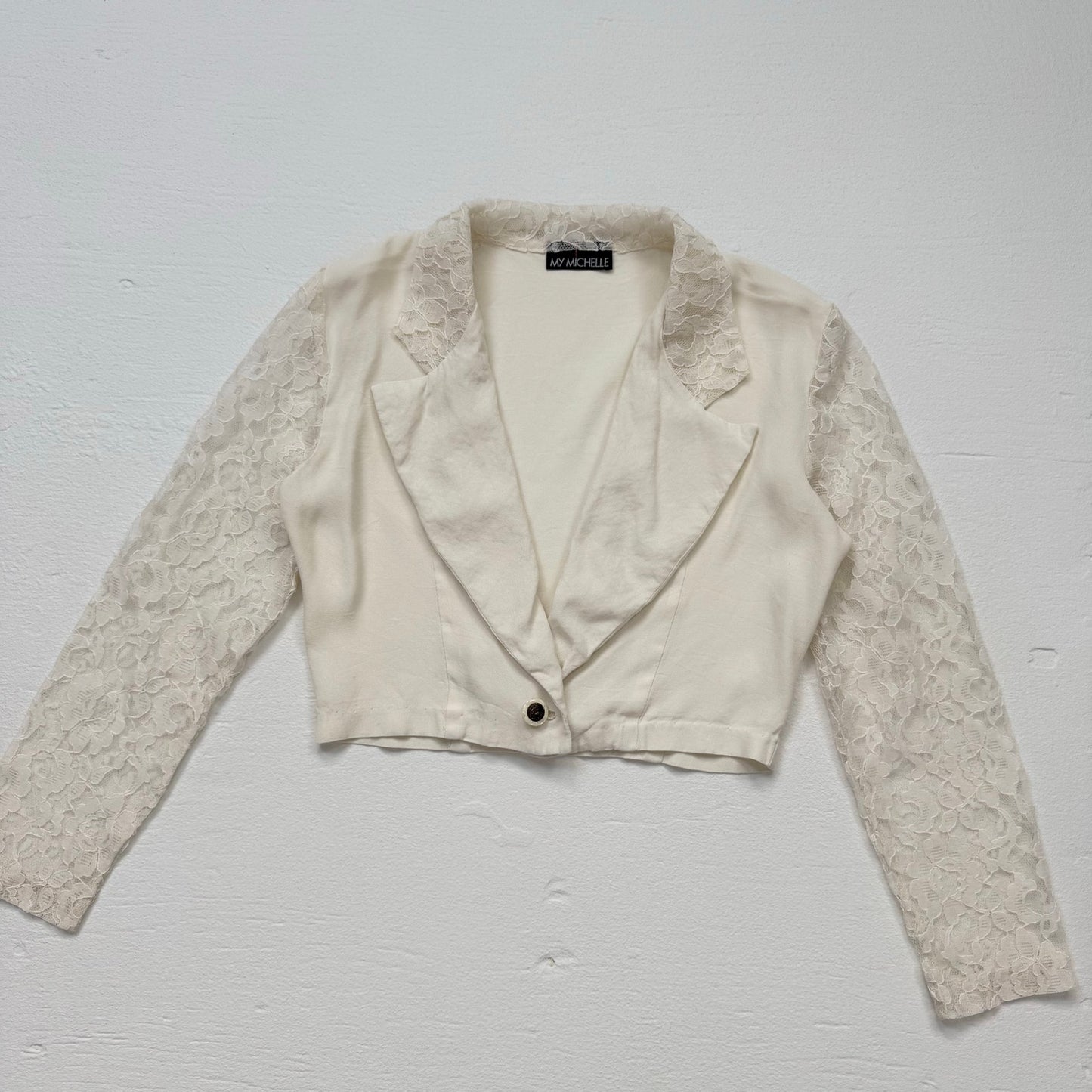 Vintage My Michelle Cream Lace Crop Blazer, Size Medium